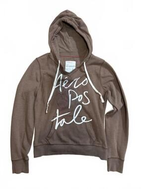 Aeropostale Hoodie Womens Size L Brown Pullover Graphic Logo Heart Pocket